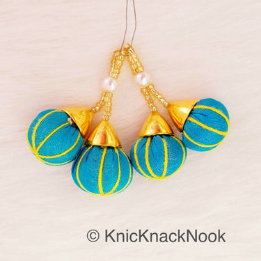 Blue Tassels Art Silk Fabric Balls Bunch, Latkan, Embellishments
